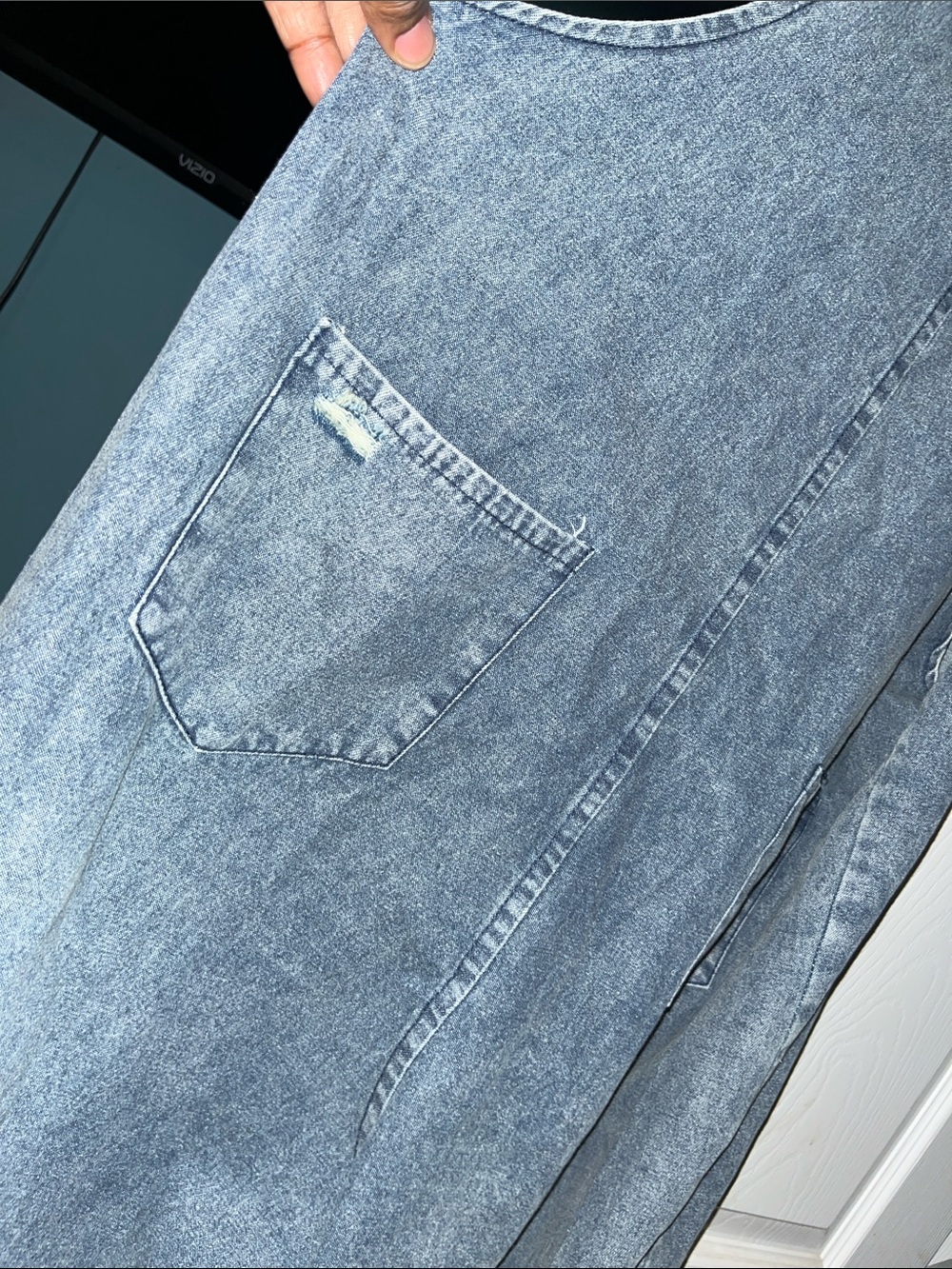 Blue Women's Distressed Denim Overalls - Picture 7 of 7